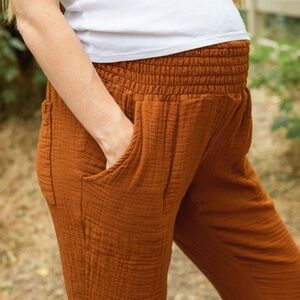 Emme Everyday Smocked Maternity Linen Pants Size Small